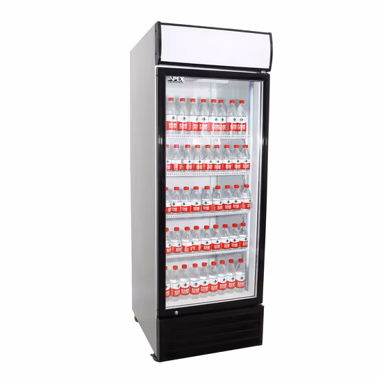 450L ventilateur refroidissement vertical affichage de boissons réfrigérateur réfrigérateur congélateur portes en verre simples pour boissons énergisantes